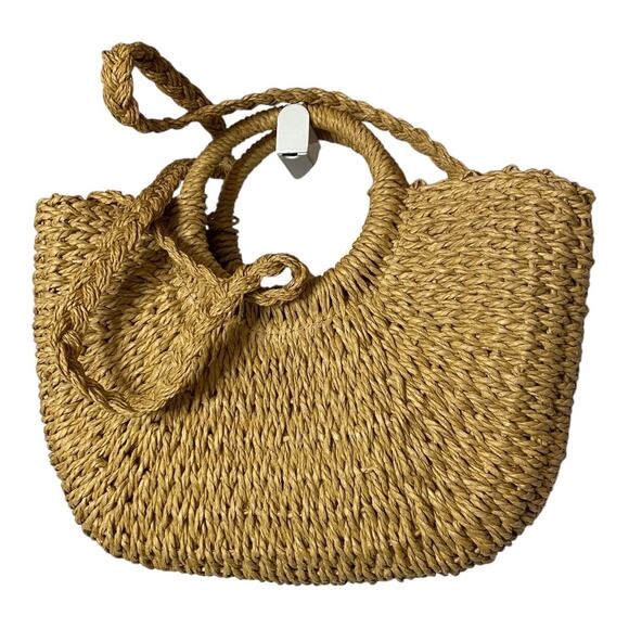 Billabong Woven Rattan Straw Crossbody Shoulder Bag Tan Coastal Beach Vacation - Picture 3 of 6
